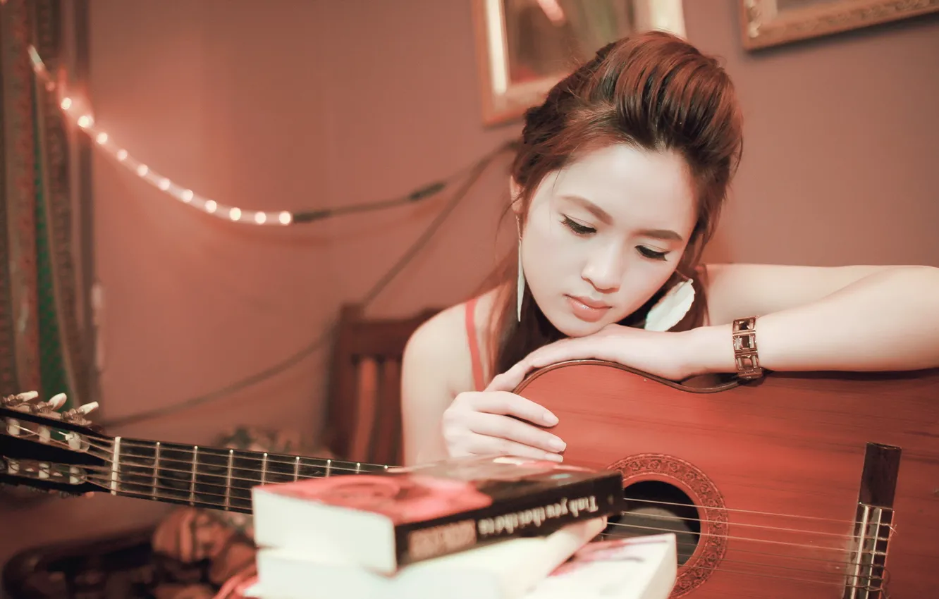 Photo wallpaper girl, music, guitar