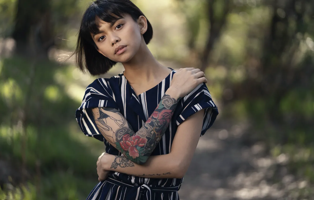 Photo wallpaper girl, portrait, tattoo