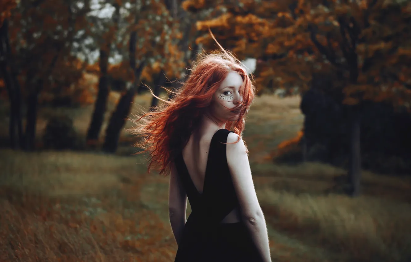 Photo wallpaper forest, hair, tattoo, redhead, stroke, Gaelle Aube