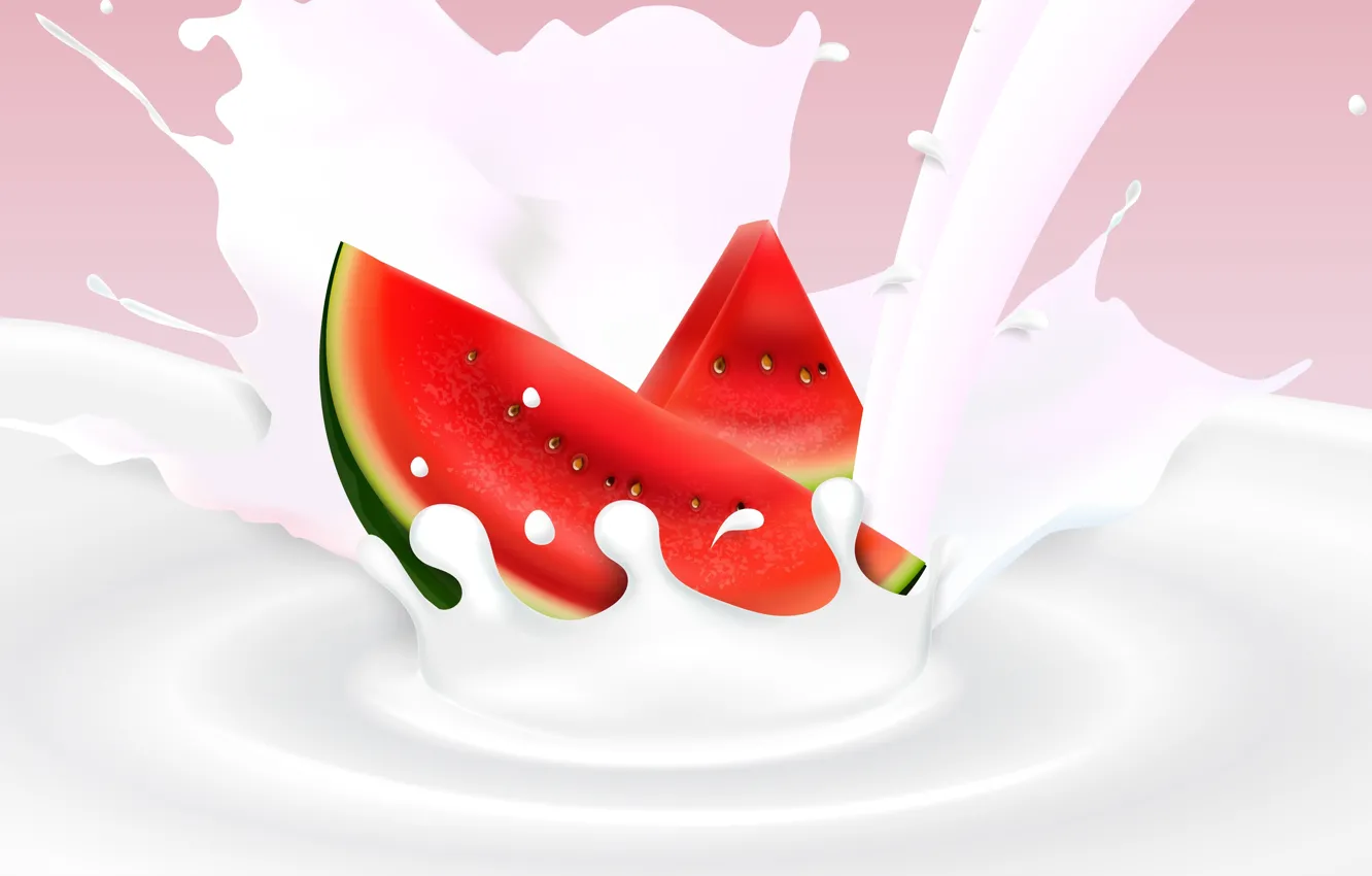 Photo wallpaper background, watermelon, milk, berry, slices