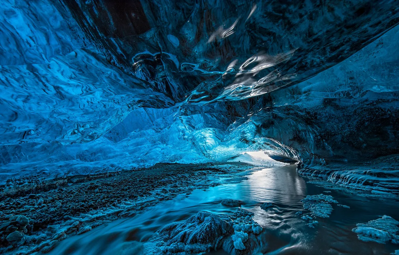 Photo wallpaper ice, nature, cave, pitch