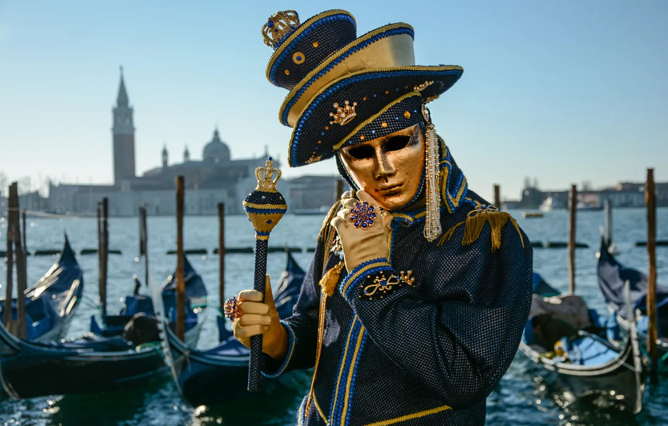 Photo wallpaper decoration, style, boat, people, mask, Italy, costume, Venice