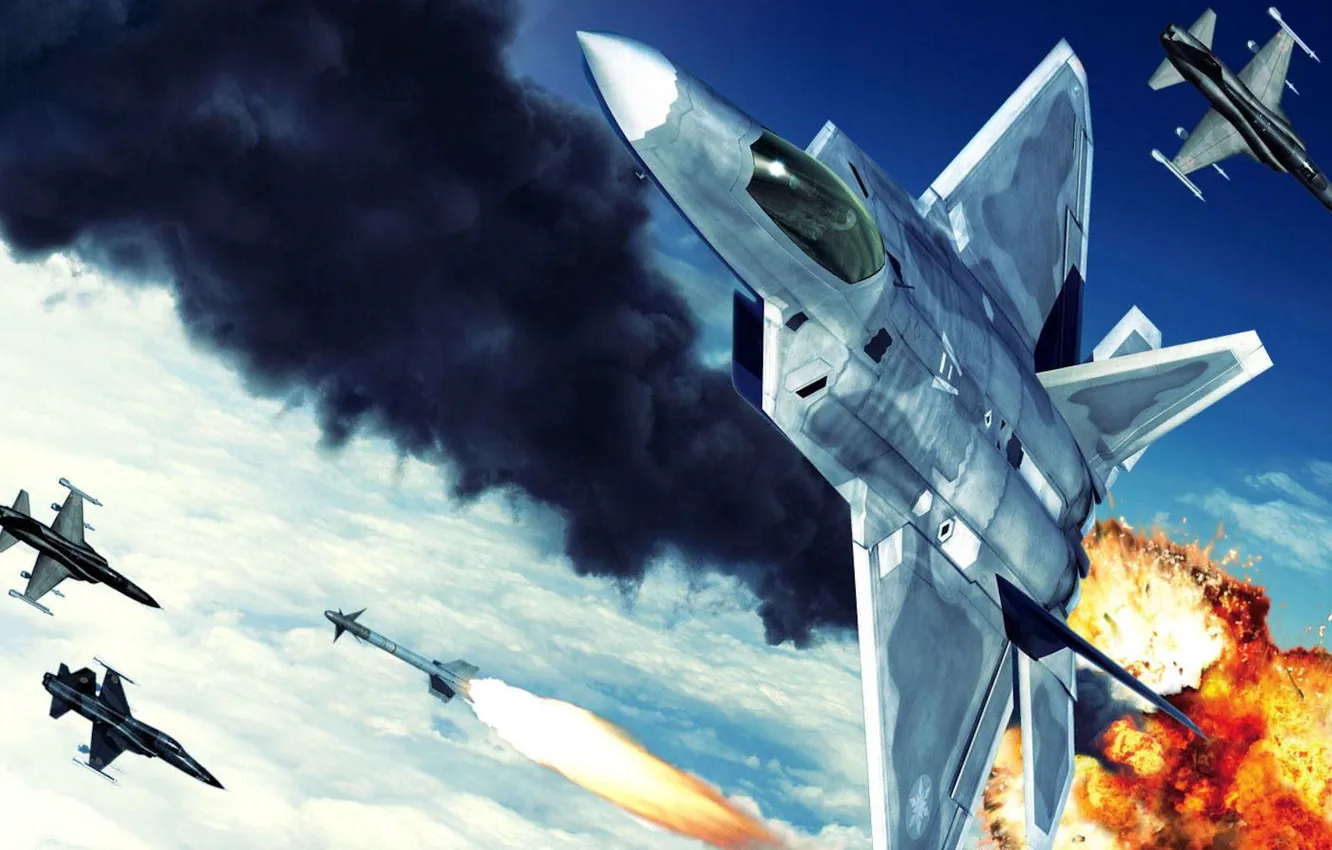 Photo wallpaper figure, rocket, fighter, battle, fighter, F-22, Raptor, freedom