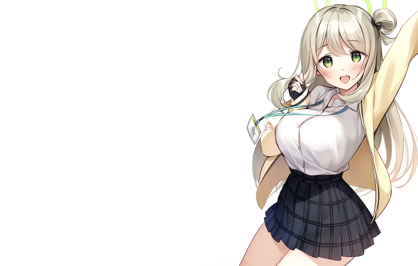 Photo wallpaper girl, school uniform, green eyes, long hair, anime, beautiful, pretty, attractive