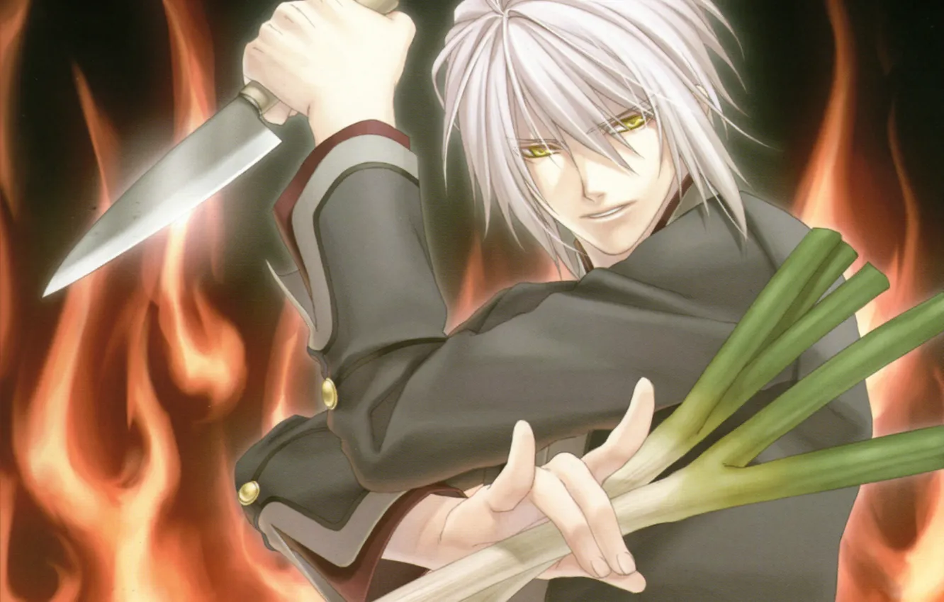 Photo wallpaper flame, the demon, knife, yellow eyes, celery, yuuichi komura, Hiiro no Kakera, youkai