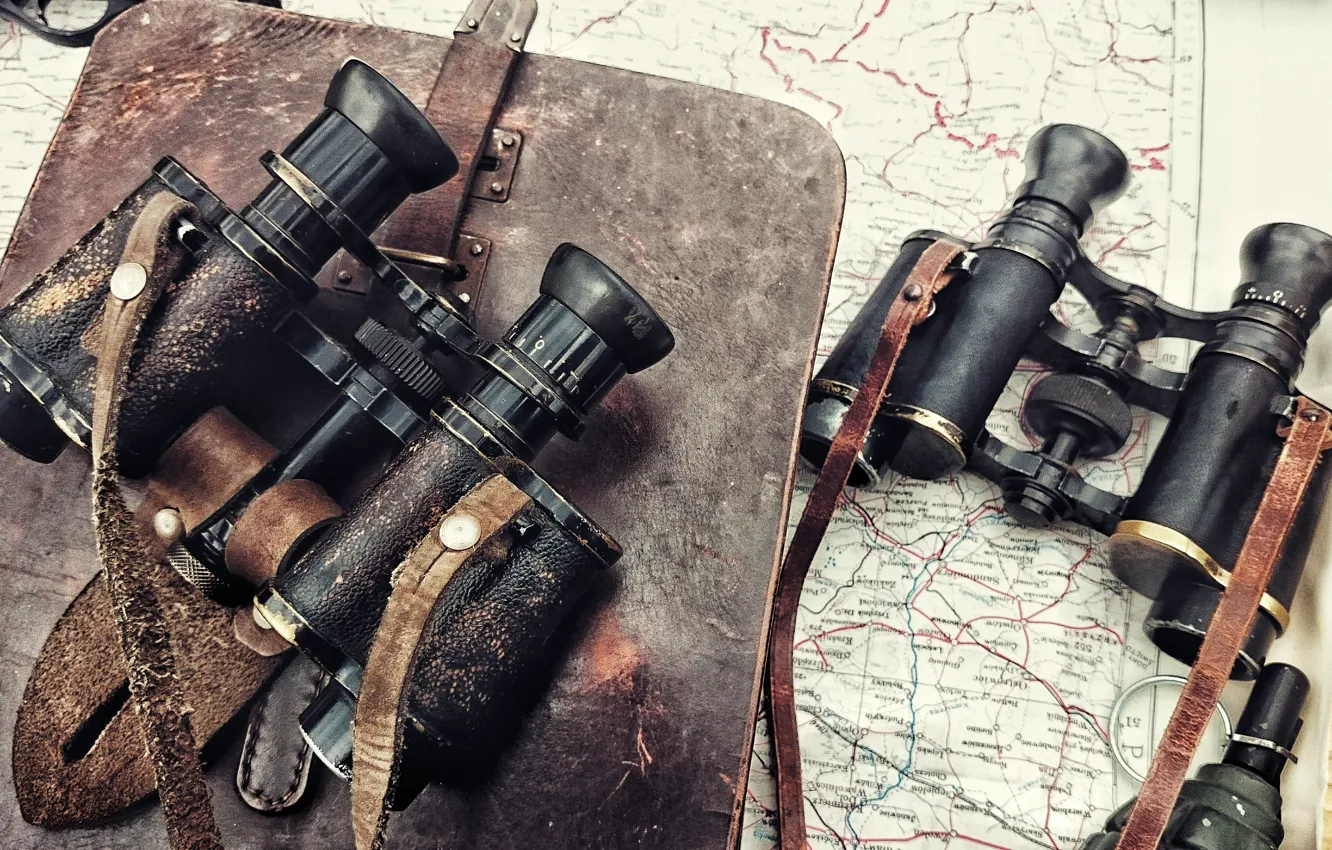 Photo wallpaper map, binoculars, tablet, military