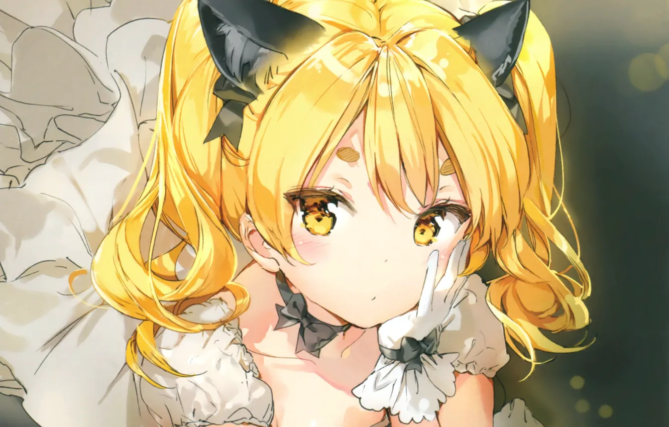 Photo wallpaper girl, white dress, yellow hair, Hikaru, Houkago in the Pleiades, chalker, cat ears, by Anmi