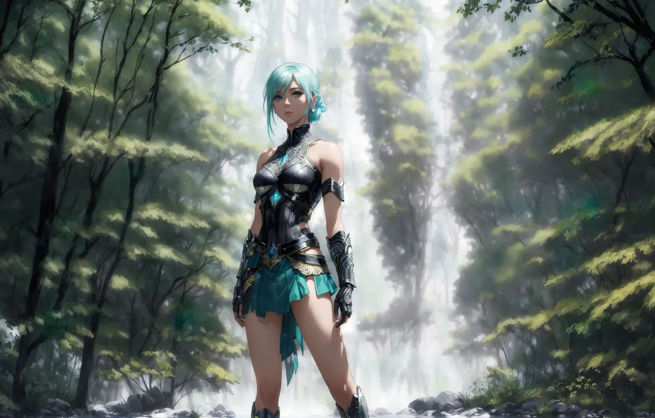 Photo wallpaper girl, nature, anime, blue eyes, painting, digital art, fantasy art, fantasy girl