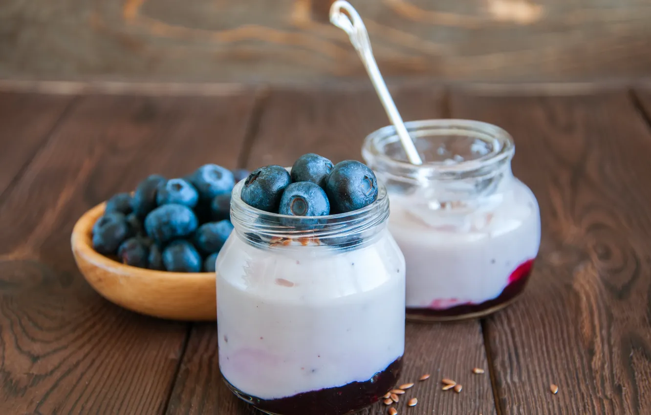 Photo wallpaper berries, blueberries, yogurt