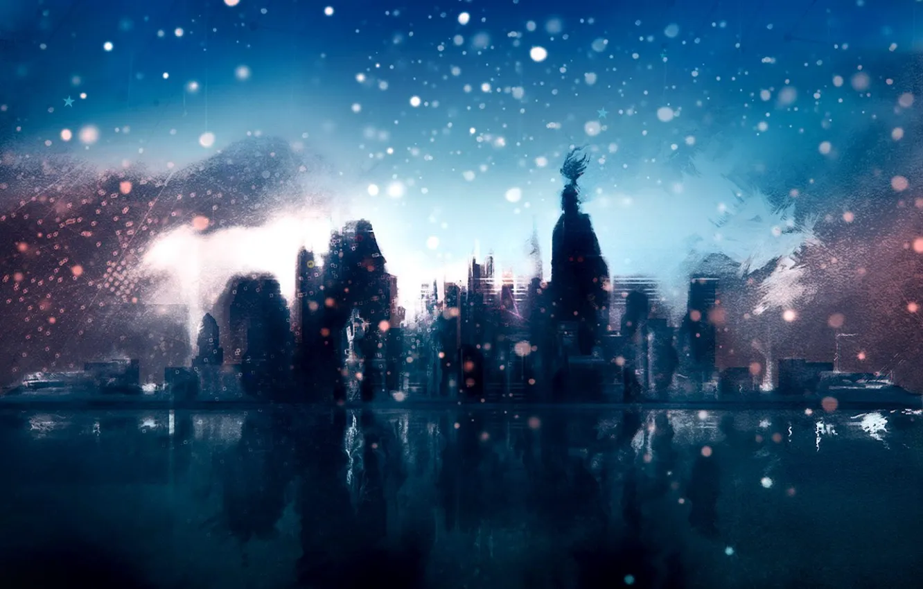 Photo wallpaper snow, the city, sketch