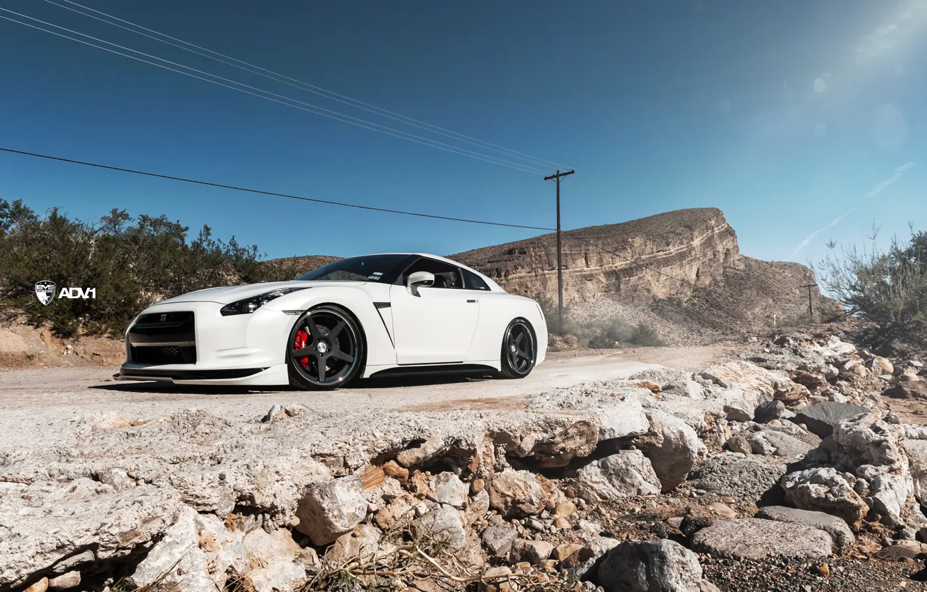 Photo wallpaper landscape, mountains, nature, car, nissan, Kar, Vegas GTR 2