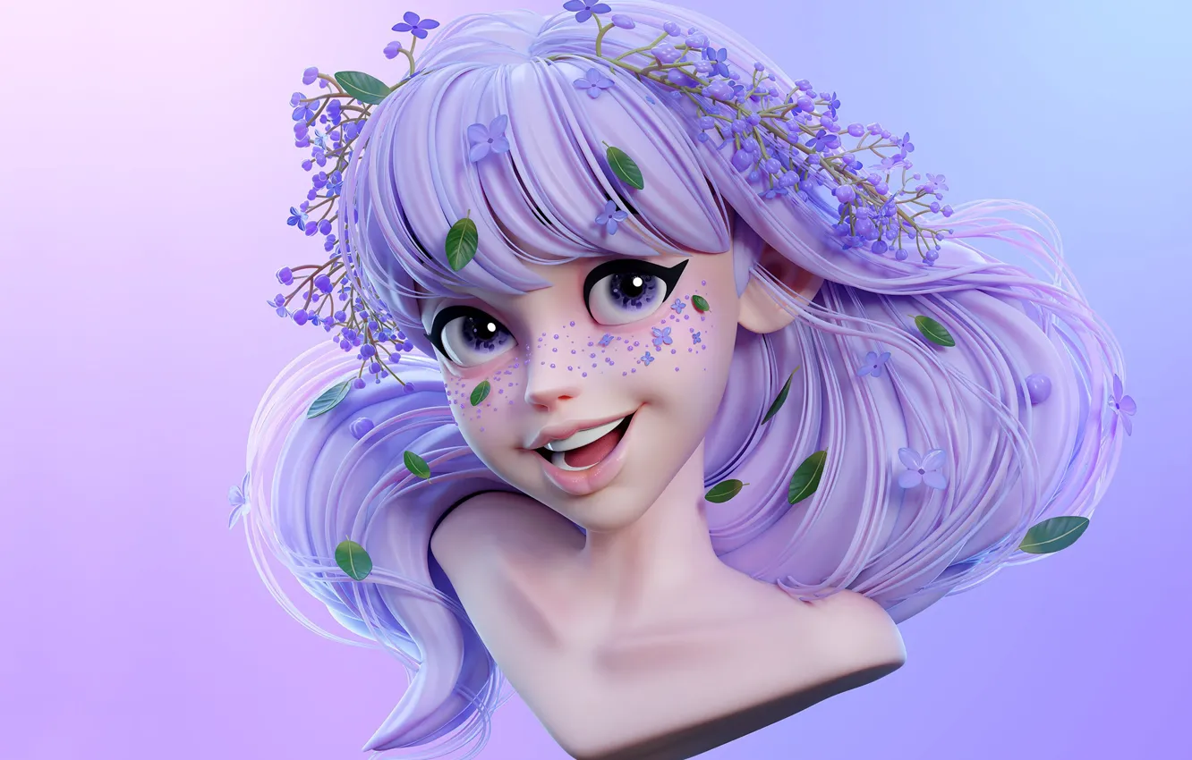 Photo wallpaper smile, fantasy, art, girl, freckles, children's, Lilac girl, SHIN MIN JUNG