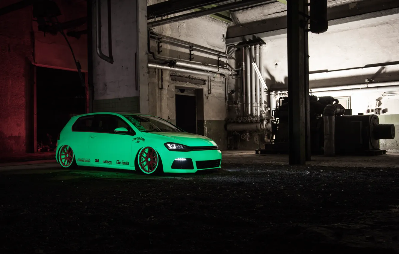 Photo wallpaper green, Volkswagen, Light, tuning, Tron, Golf, VII
