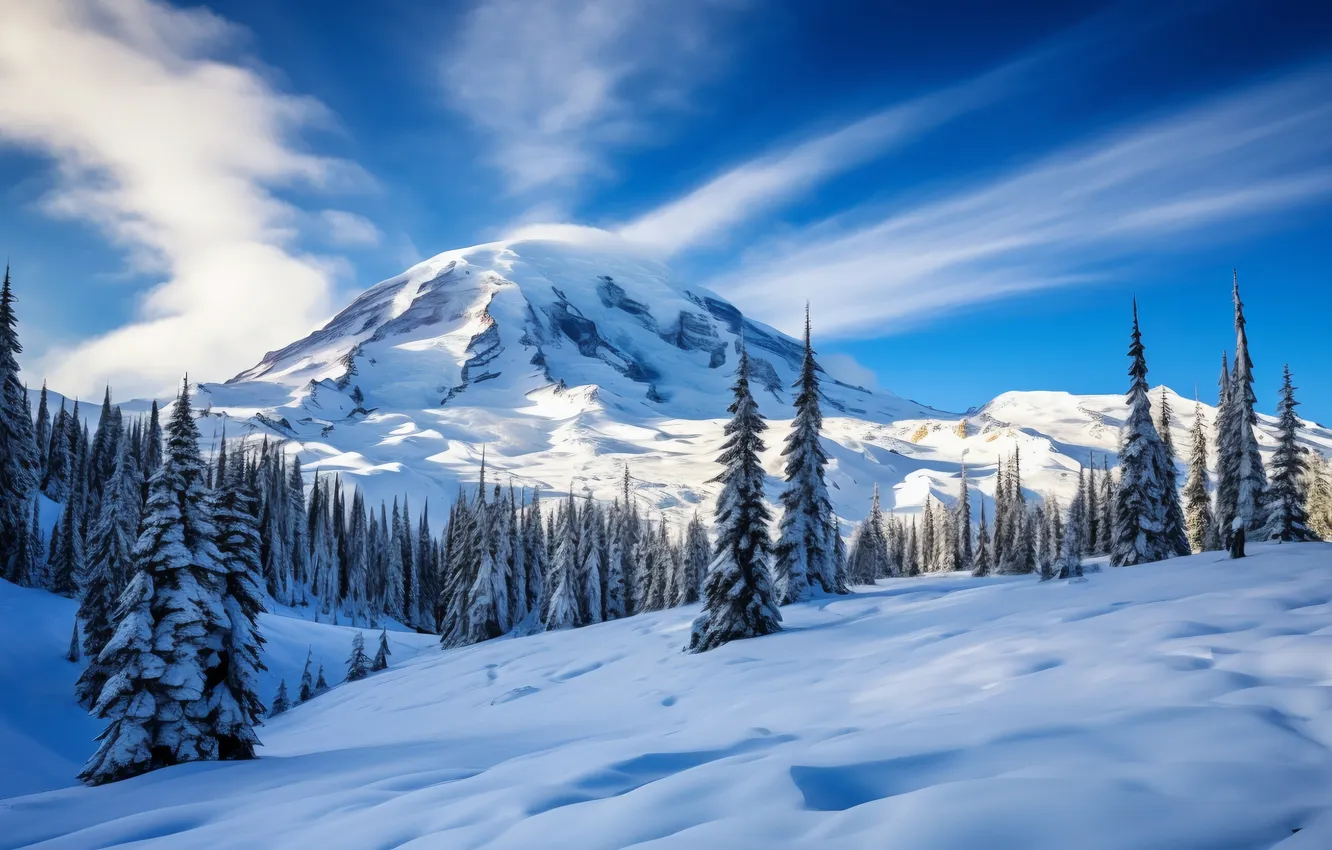 Photo wallpaper winter, forest, snow, trees, mountains, tree, forest, landscape