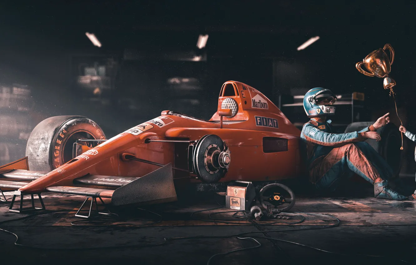 Photo wallpaper car, balls, red, children, rendering, sport, people, garage