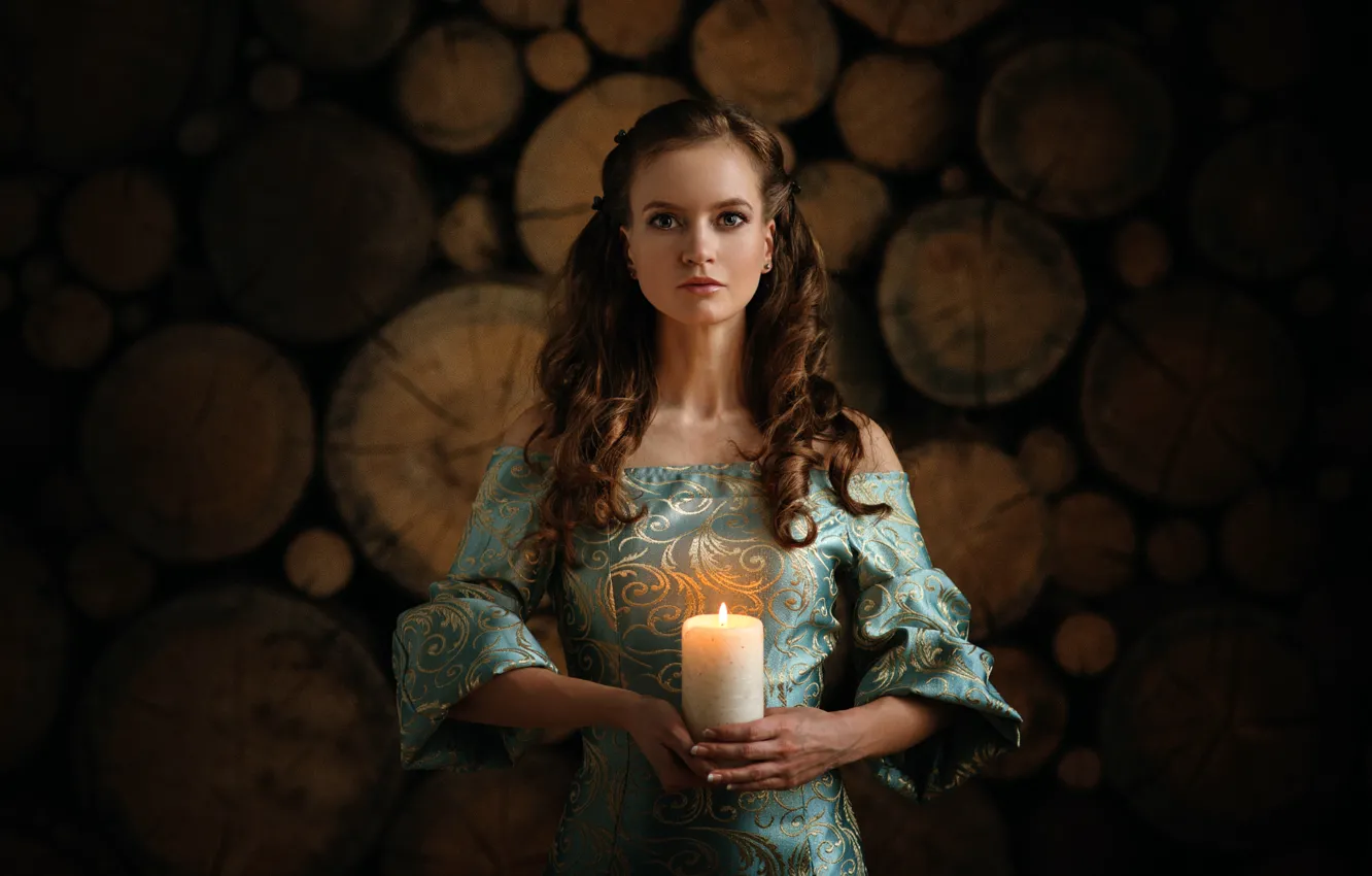 Photo wallpaper girl, candles, dress, bokeh, Dennis Drozhzhin, Anabel
