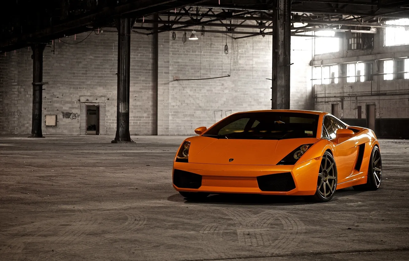 Photo wallpaper garage, cars, auto, wallpapers, orange, Lamborghini Gallardo