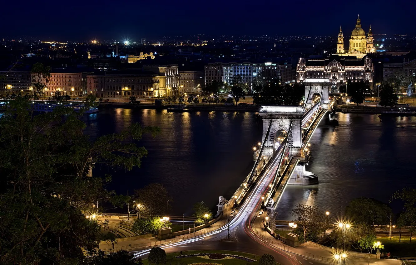 Photo wallpaper Hungary, Budapest, Szechenyi Chain Bridge from Castle hill