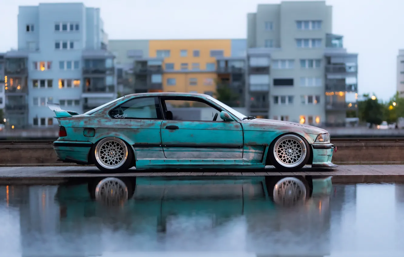 Photo wallpaper BMW, Bridge, Water, Side, BMW M3, E36, Tuning