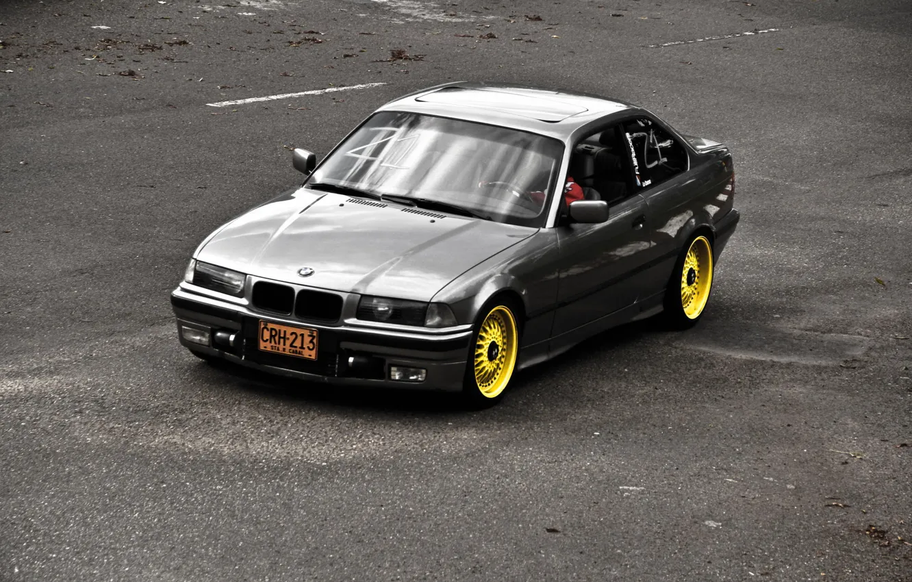 Photo wallpaper Road, BMW, Yellow, oldschool, 3 series, E36