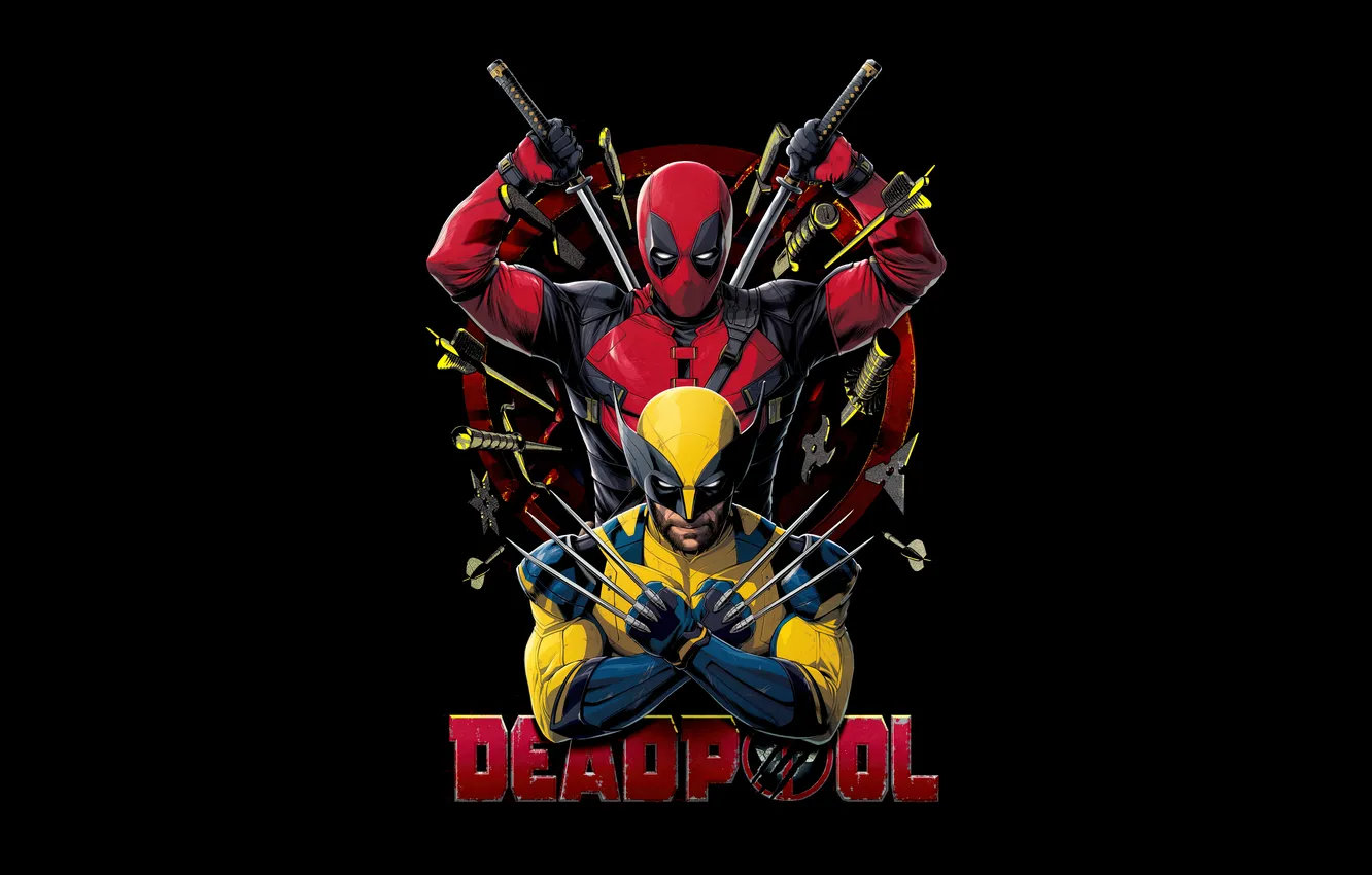 Photo wallpaper black background, movies, movie poster, 2024 Movies, Deadpool & Wolverine