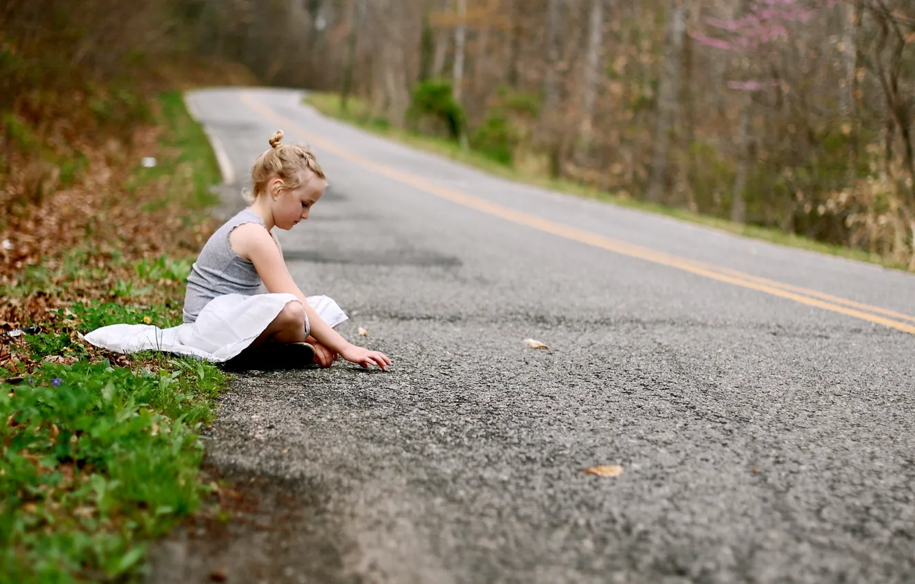 Photo wallpaper road, mood, girl