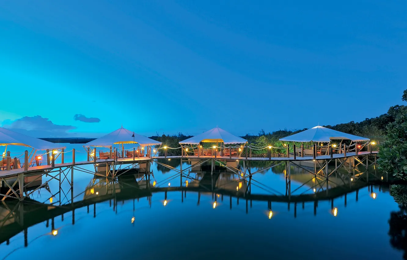 Photo wallpaper pool, evening, resort, Mauritius, restaurant, Constance Maurice