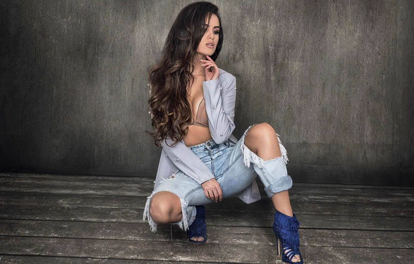 Photo wallpaper girl, jeans, cute