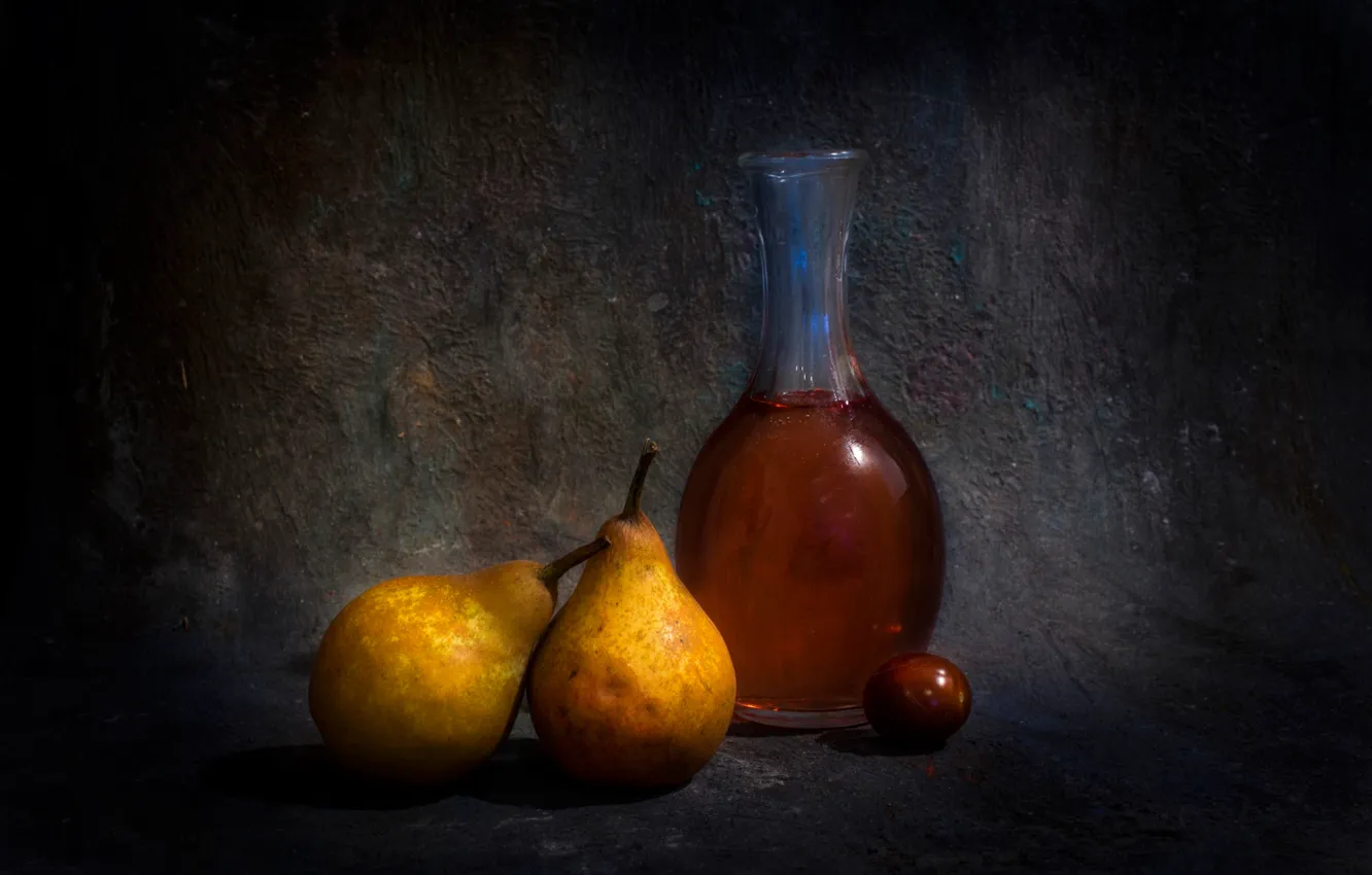 Photo wallpaper bottle, pear, Oliva