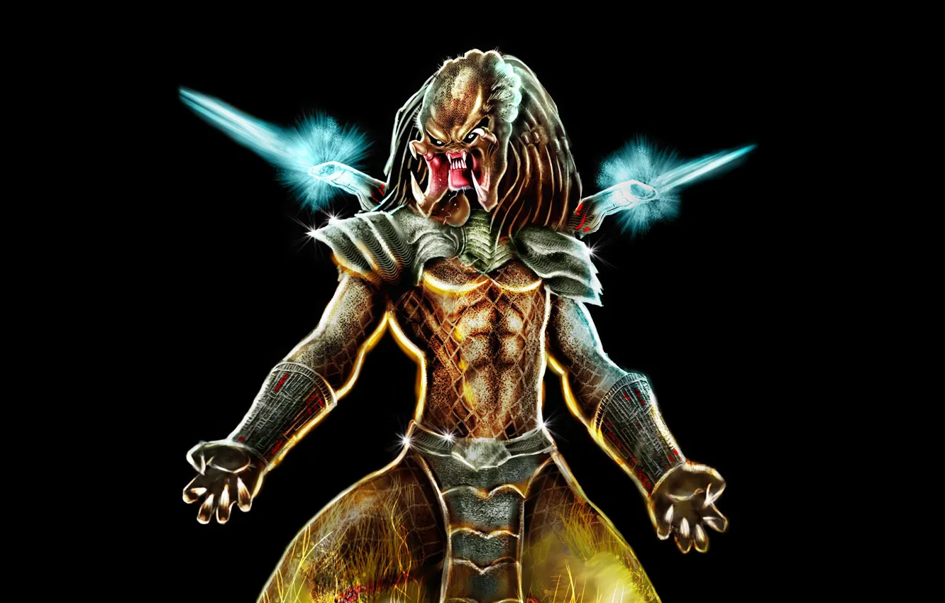 Photo wallpaper the dark background, predator, alien, alien, Predator