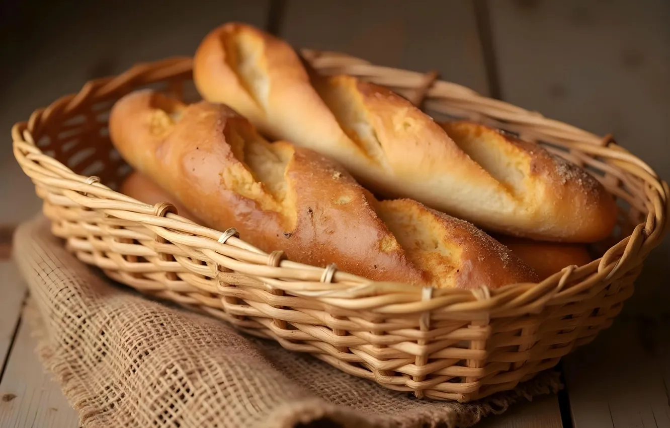 Photo wallpaper bread, basket, baguette, AI art