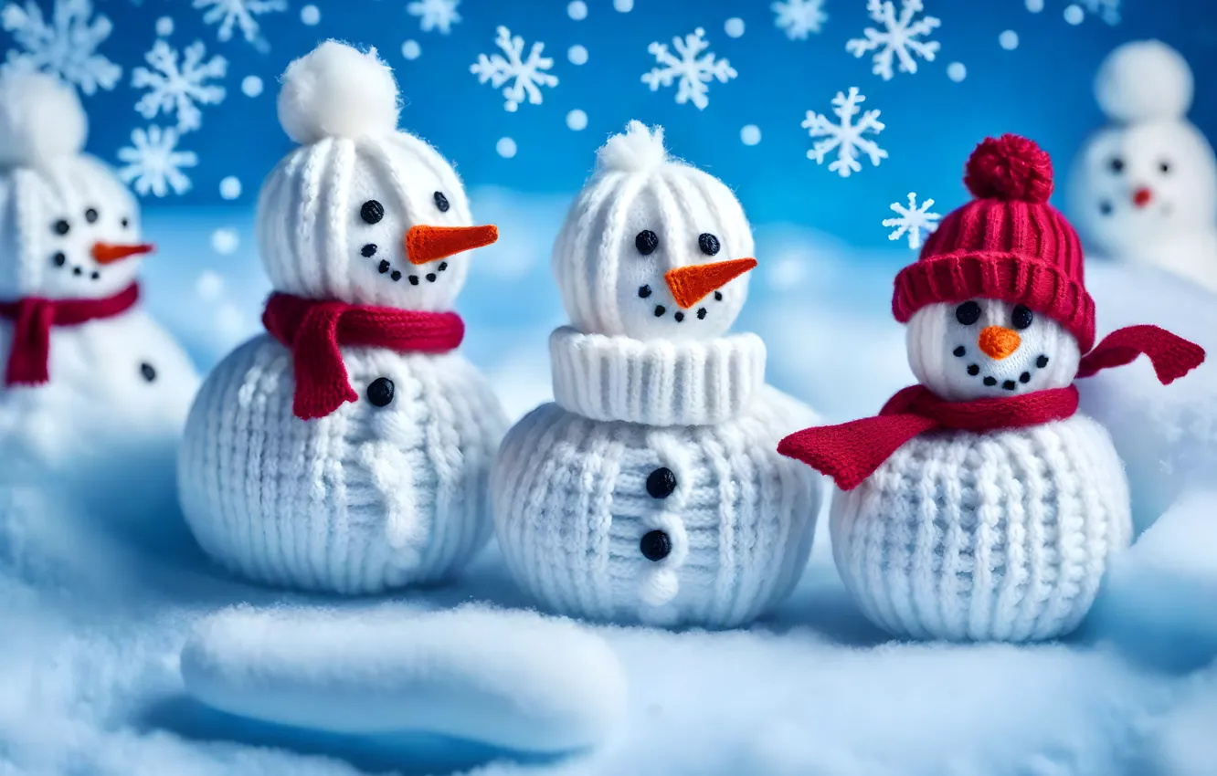 Photo wallpaper winter, snow, smile, toy, new year, Christmas, snowman, faces