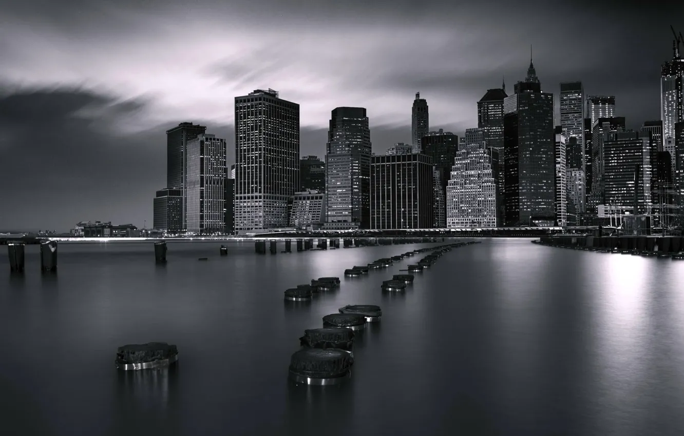 Photo wallpaper night, bridge, the ocean, New York, Brooklyn, architecture, Doc