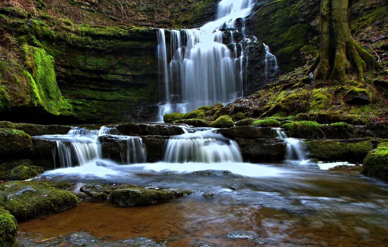 Photo wallpaper England, waterfall, cascade, England, North Yorkshire, Yorkshire Dales, North Yorkshire, The Yorkshire Dales