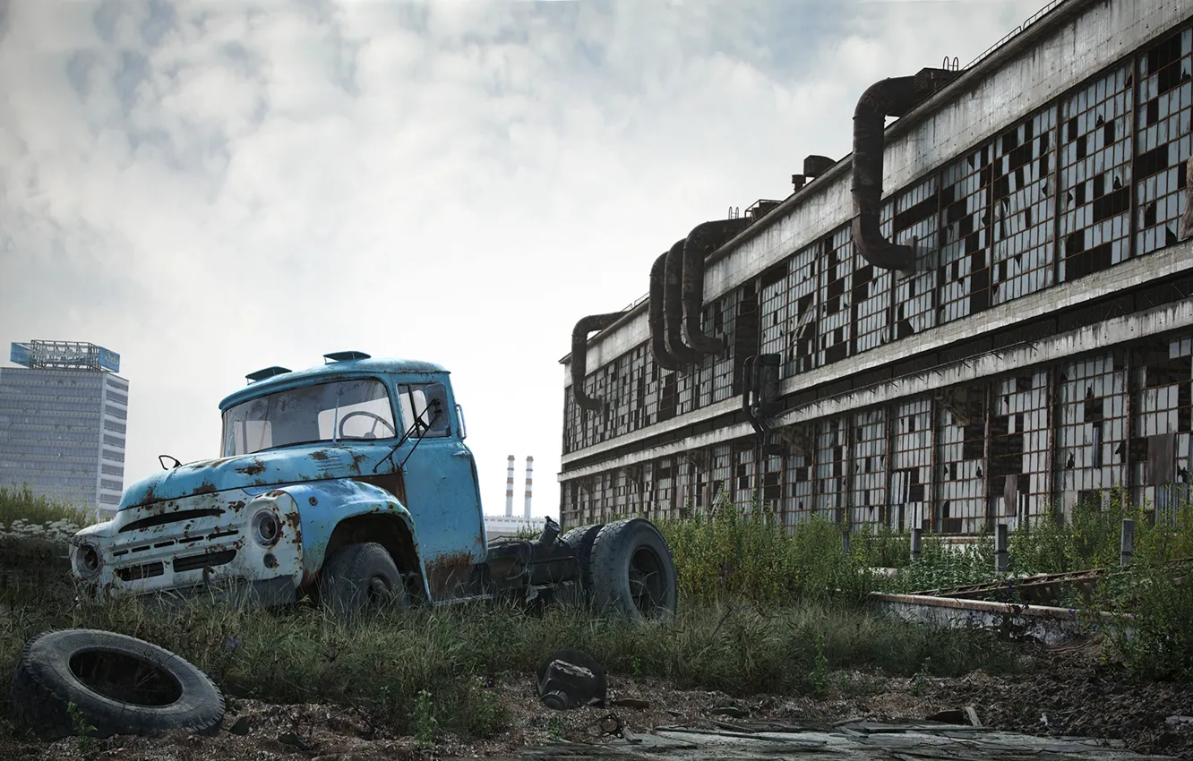 Photo wallpaper machine, the building, truck, ZIL, Zavod imeni Likhacheva