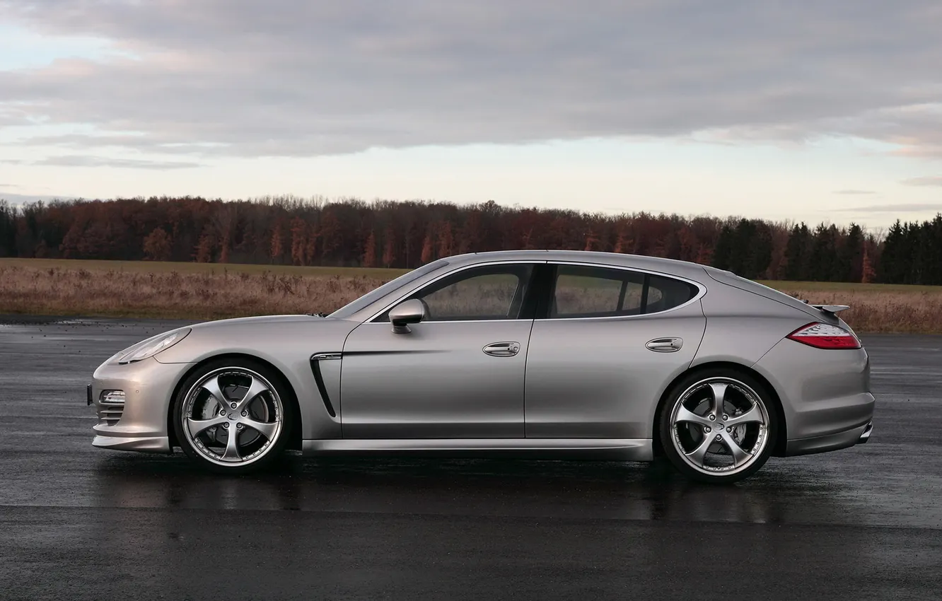 Photo wallpaper road, auto, forest, the sky, asphalt, clouds, trees, photo