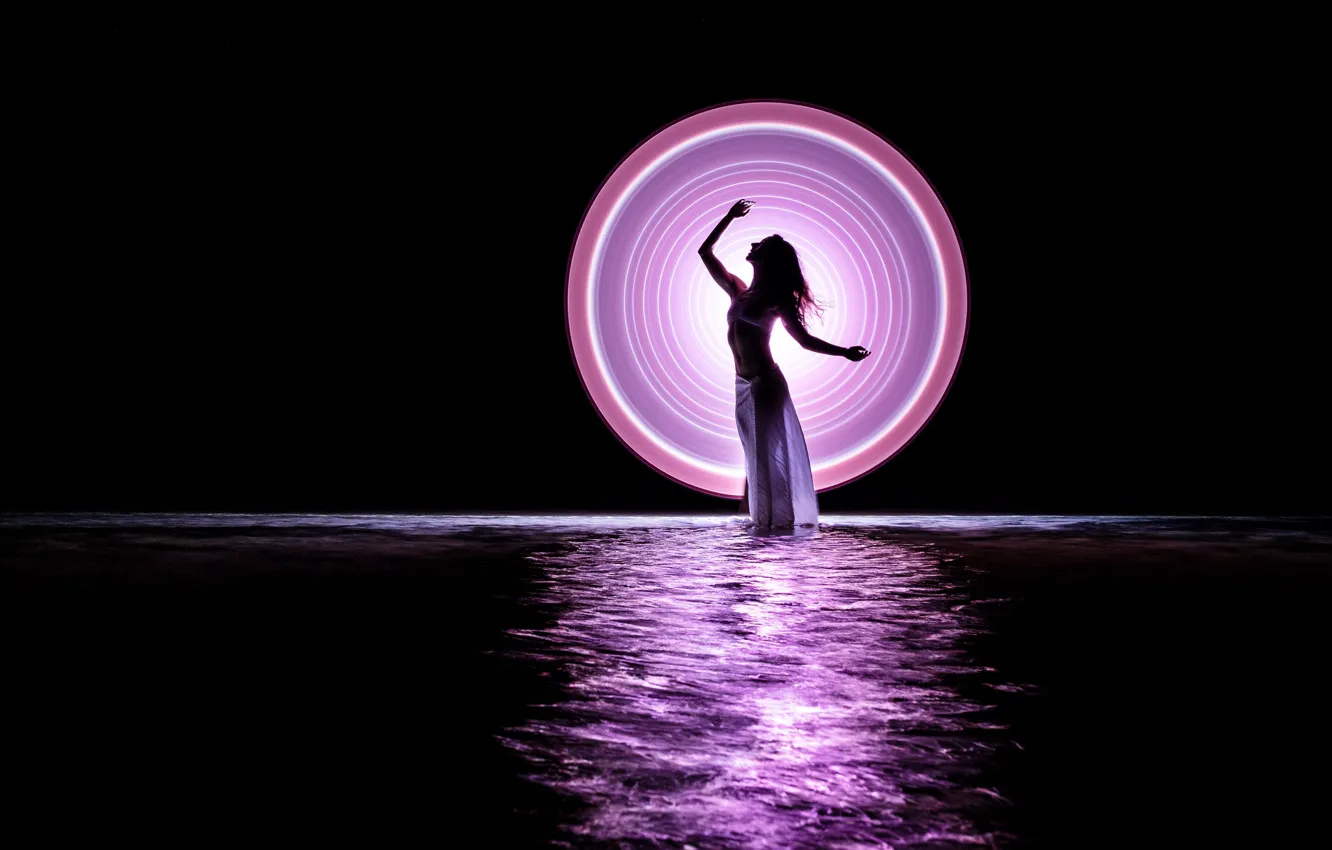 Photo wallpaper circles, figures, style, reflection, wheel, dance, shore, water