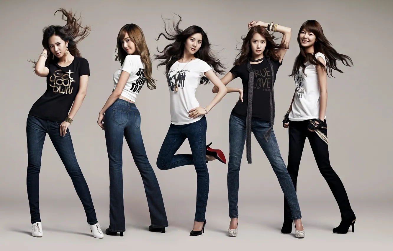 Photo wallpaper music, girls, hair, jeans, group, Asian girls, South Korea, SNSD
