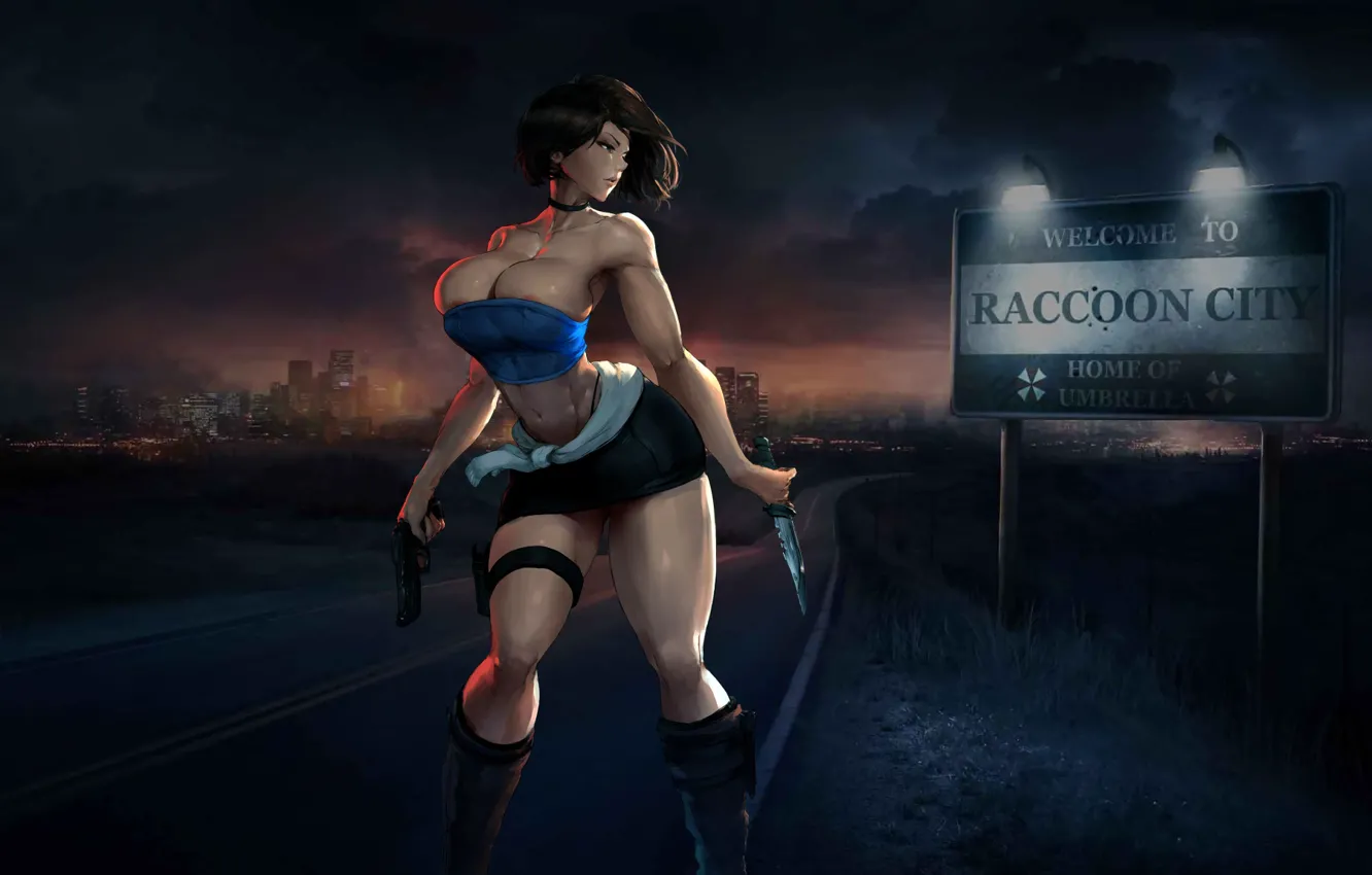 Photo wallpaper Beautiful, resident evil, anime, Game, weapons, knives, raccoon city, hentai