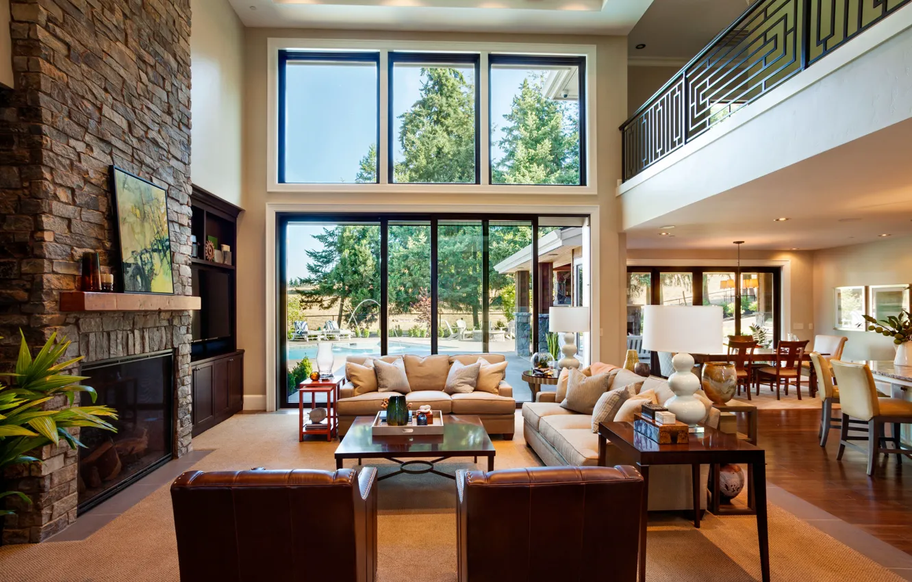 Photo wallpaper Portland, villa, luxury, fireplace, living space