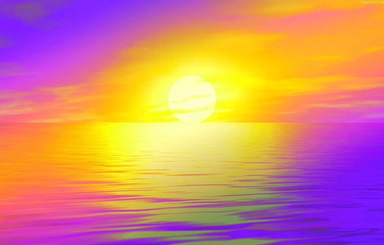 Photo wallpaper sea, the sun, sunset, glow