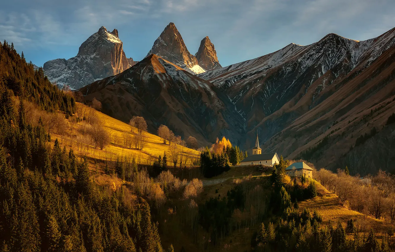 Photo wallpaper mountains, castle, France, Alps