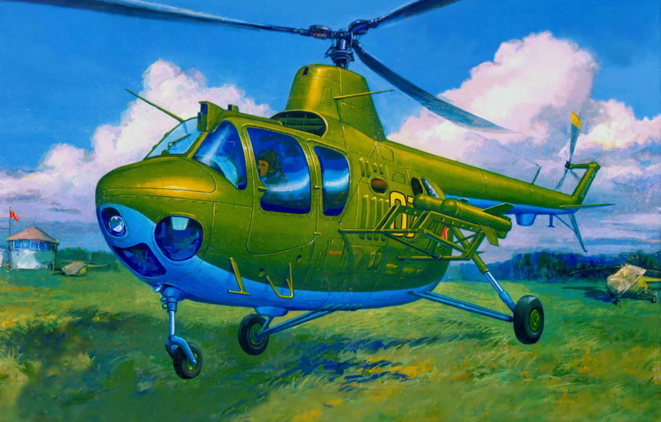 Photo wallpaper two, rocket, art, helicopter, serial, first, OKB, multipurpose