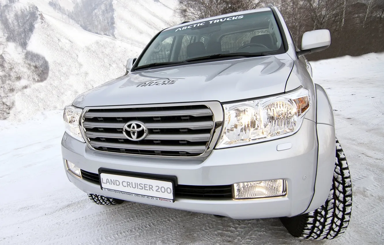 Photo wallpaper winter, snow, lights, jeep, SUV, Toyota, the front, Toyota