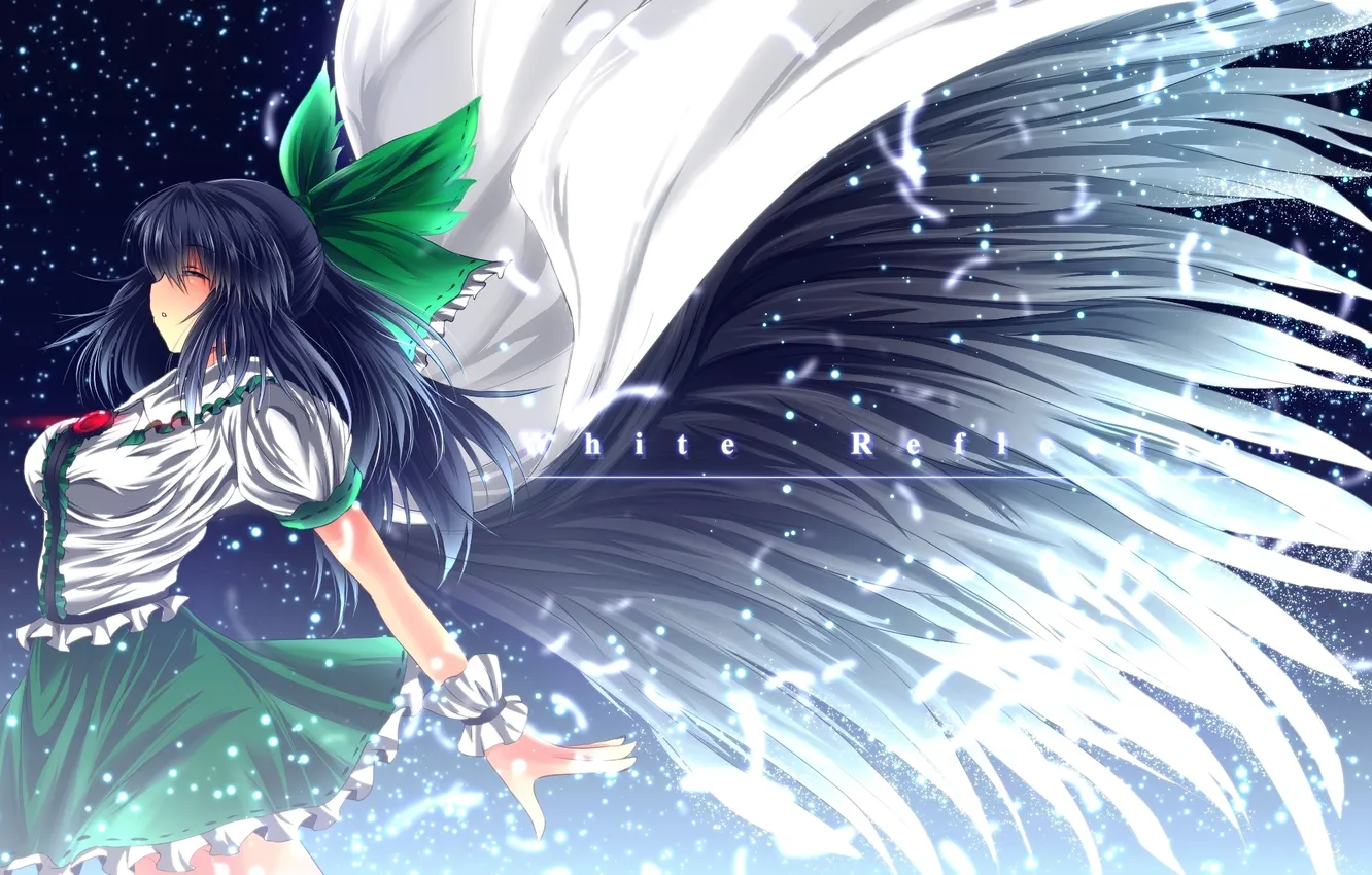 Photo wallpaper girl, wings, art, bow, reiu equipment, utsuho, touhou, nekominase