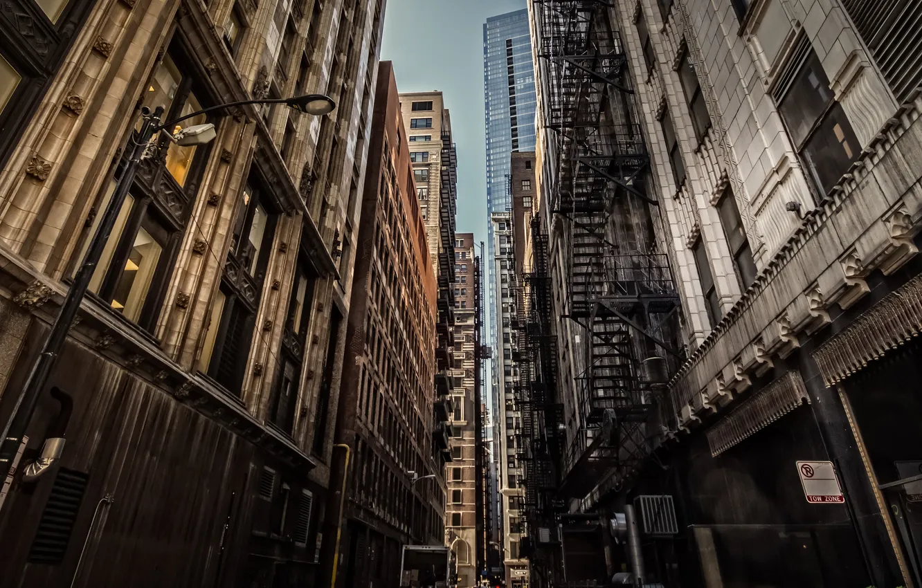 Photo wallpaper the city, street, home, window, Chicago, Chicago, Illinois, Downtown