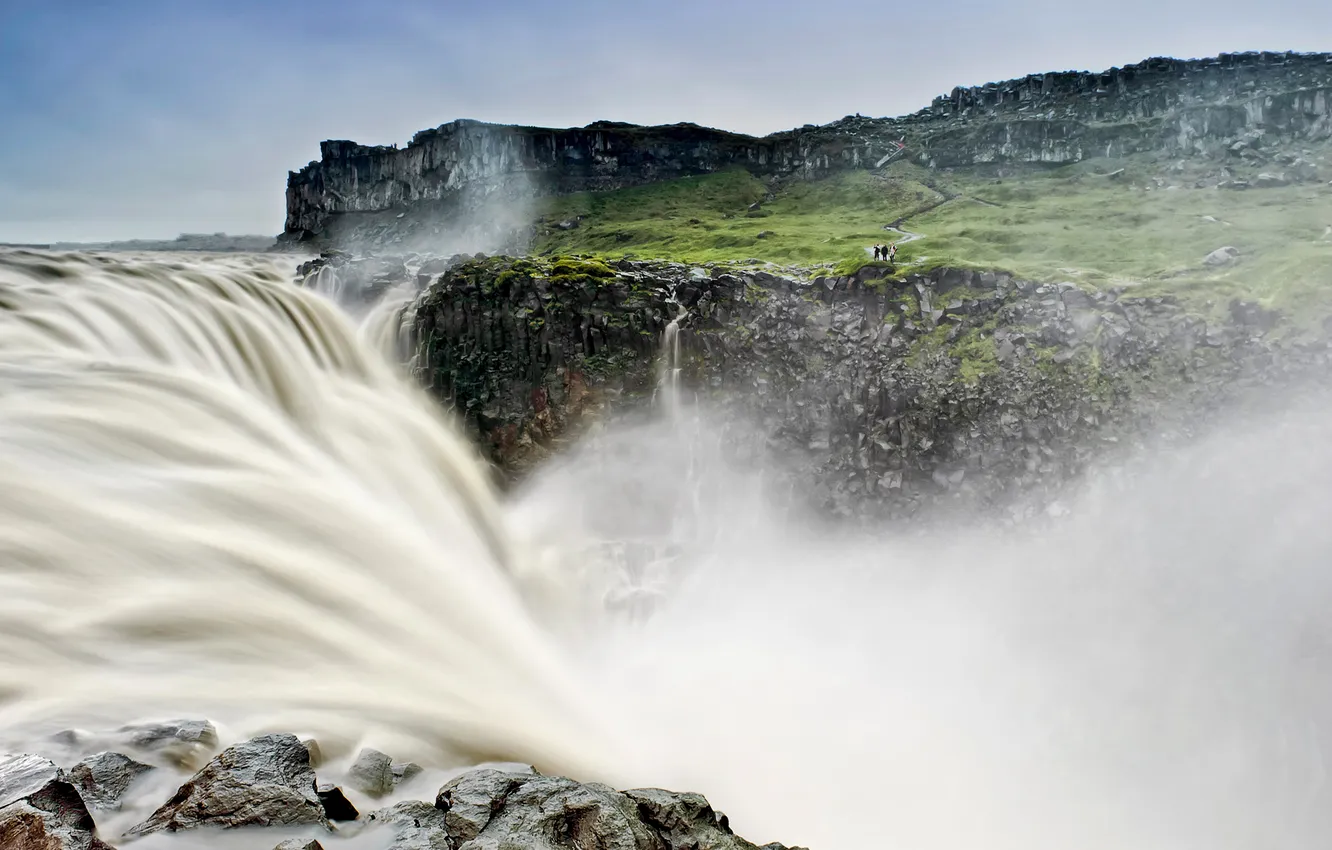 Photo wallpaper the sky, water, squirt, rocks, waterfall, stream, Iceland, Vatnajökull national Park
