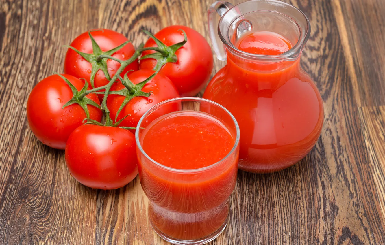 Photo wallpaper table, juice, glasses, tomatoes, tomato, kwd tires