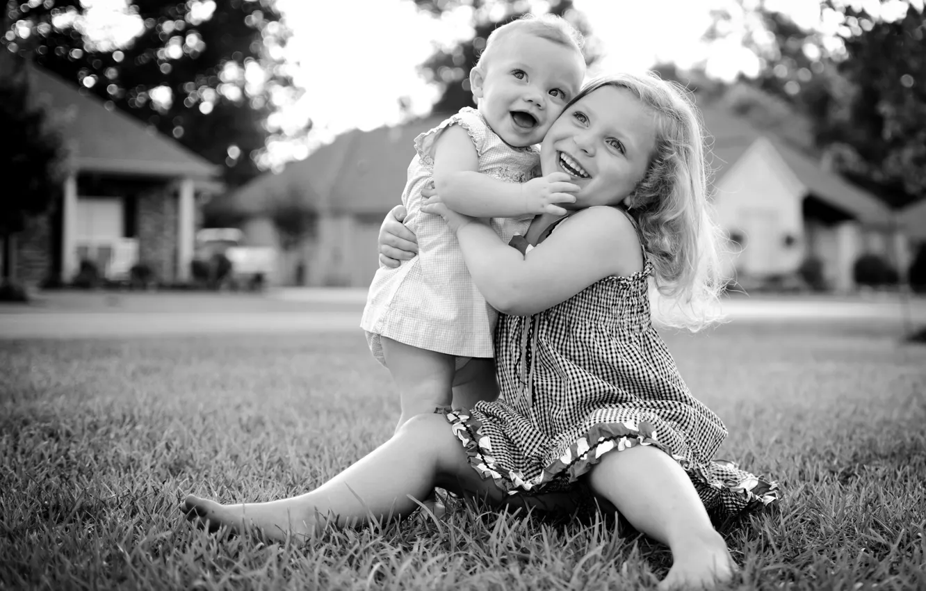 Photo wallpaper joy, happiness, children, photo, mood, girl, black and white, kids