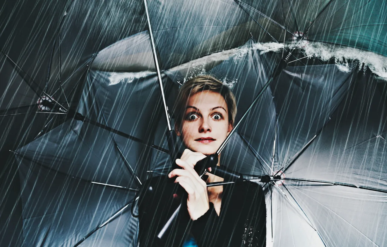 Photo wallpaper girl, the situation, umbrellas